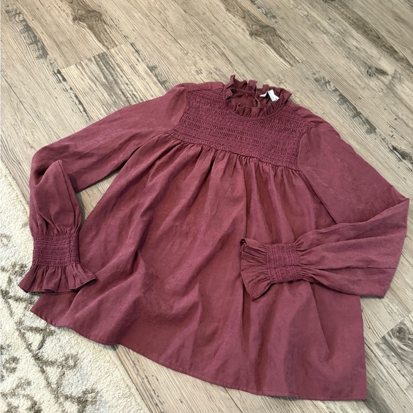 Elegant Smocked Mauve Blouse - Picture 1 of 3